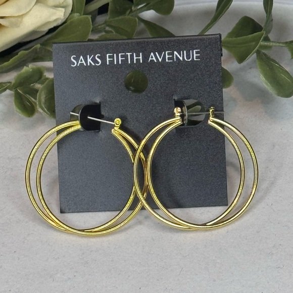 Saks Fifth Ave Gold Tone Hoop Earrings - Picture 3 of 4